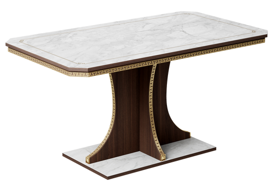 Table à manger fixe 160 x 90 cm noyer et or - Romantica
