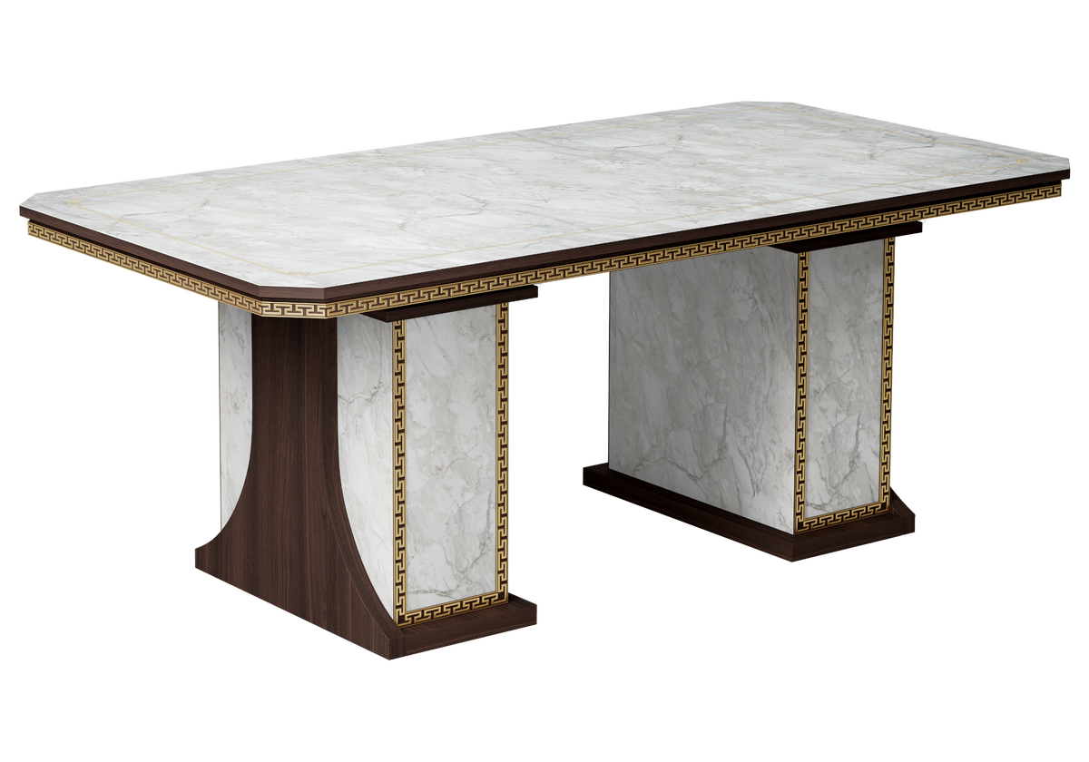 Table à manger fixe 200 x 100 cm noyer et or - Romantica