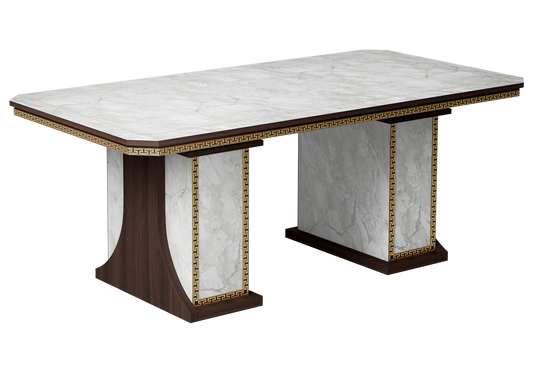 Table à manger fixe 200 x 100 cm noyer et or - Romantica