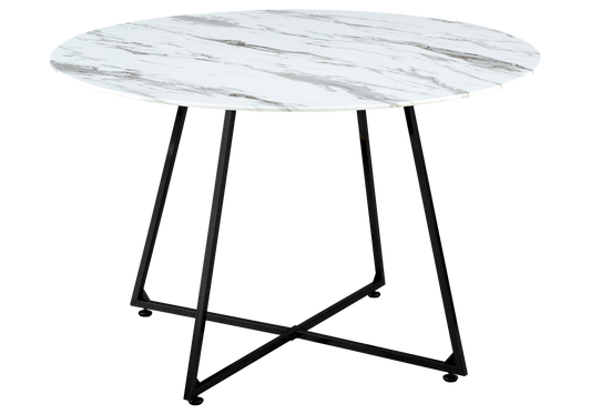 Table ronde marbre blanc pieds noirs – Gina