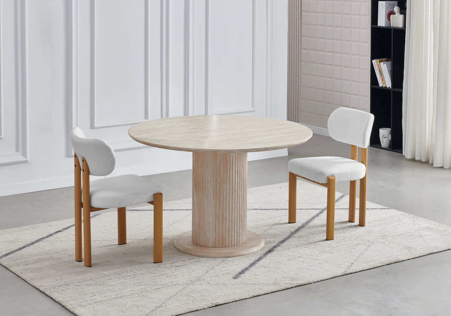 Chaises bouclées taupe pieds bois scandinaves – INAYA