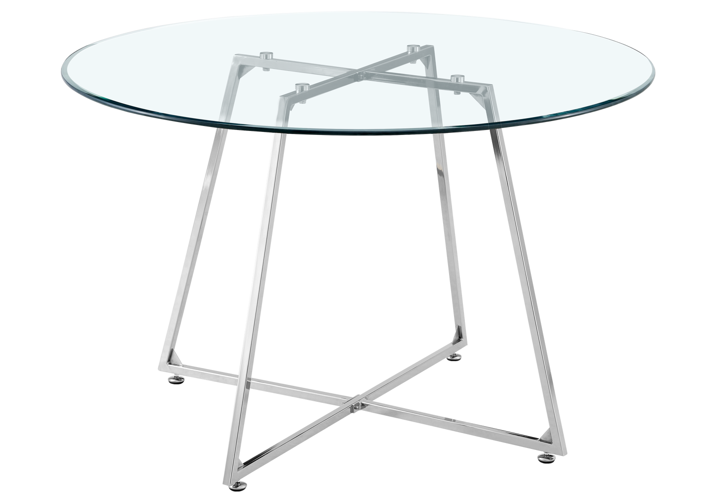 Table ronde verre trempé pieds argent – Gina