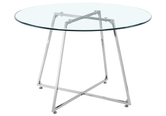 Table ronde verre trempé pieds argent – Gina