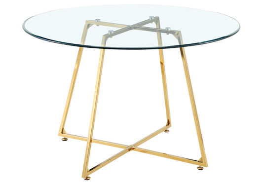 Table ronde verre trempé pieds dorés – Gina