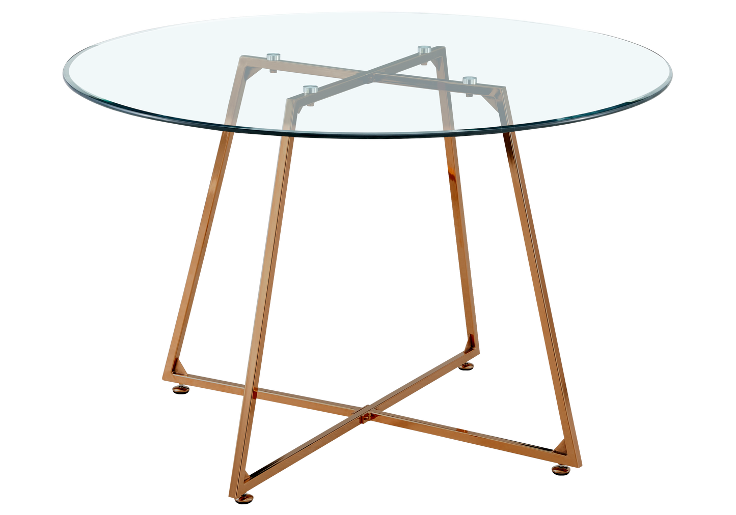 Table ronde verre trempé pieds or rose – Gina