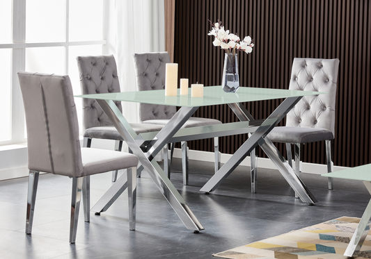 Table verre trempé et 4 chaises X argent – Cross