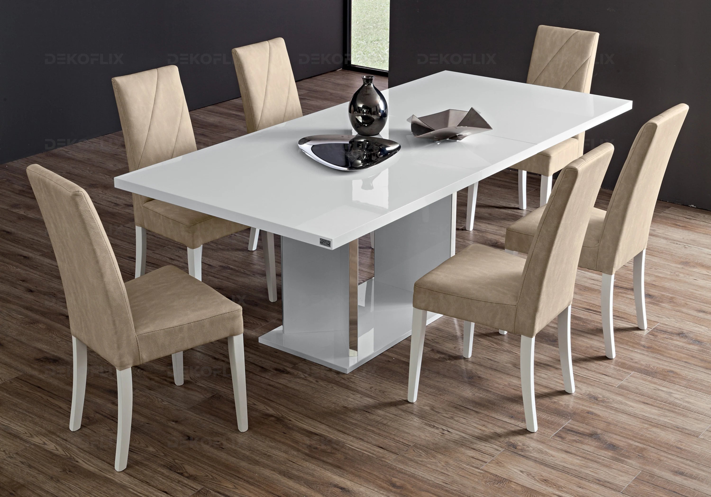 Chaise Blanche et Caramel Design – LISA –  Design Élégance - DEKOFLIX