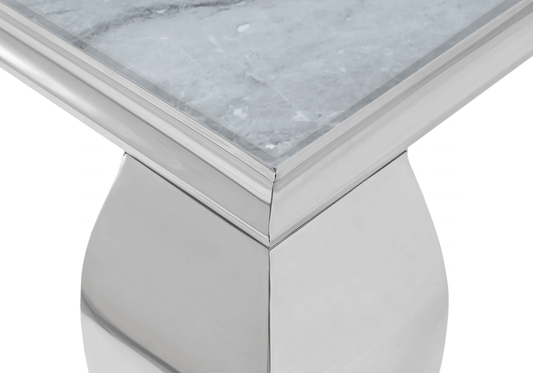 Ensemble table marbre gris et 4 chaises argent – Neo