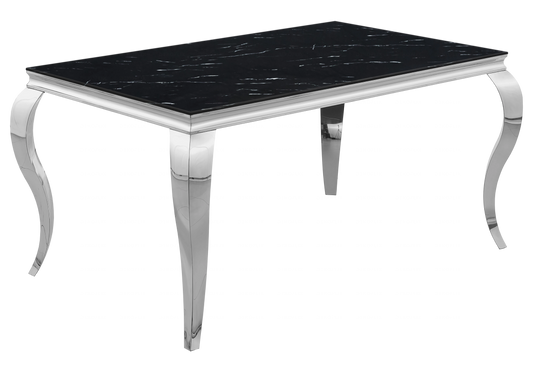 Table à manger marbre noir pied argent – NEO