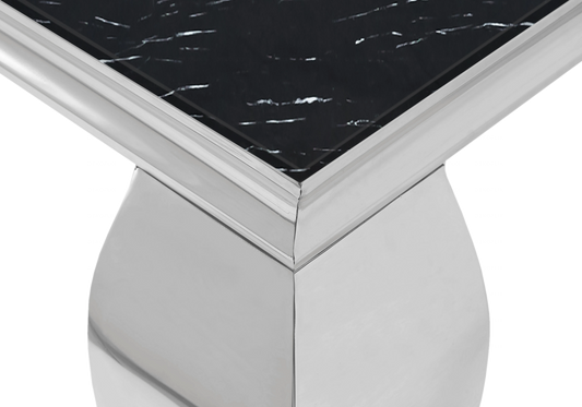 Ensemble table marbre noir et 4 chaises argent – Neo