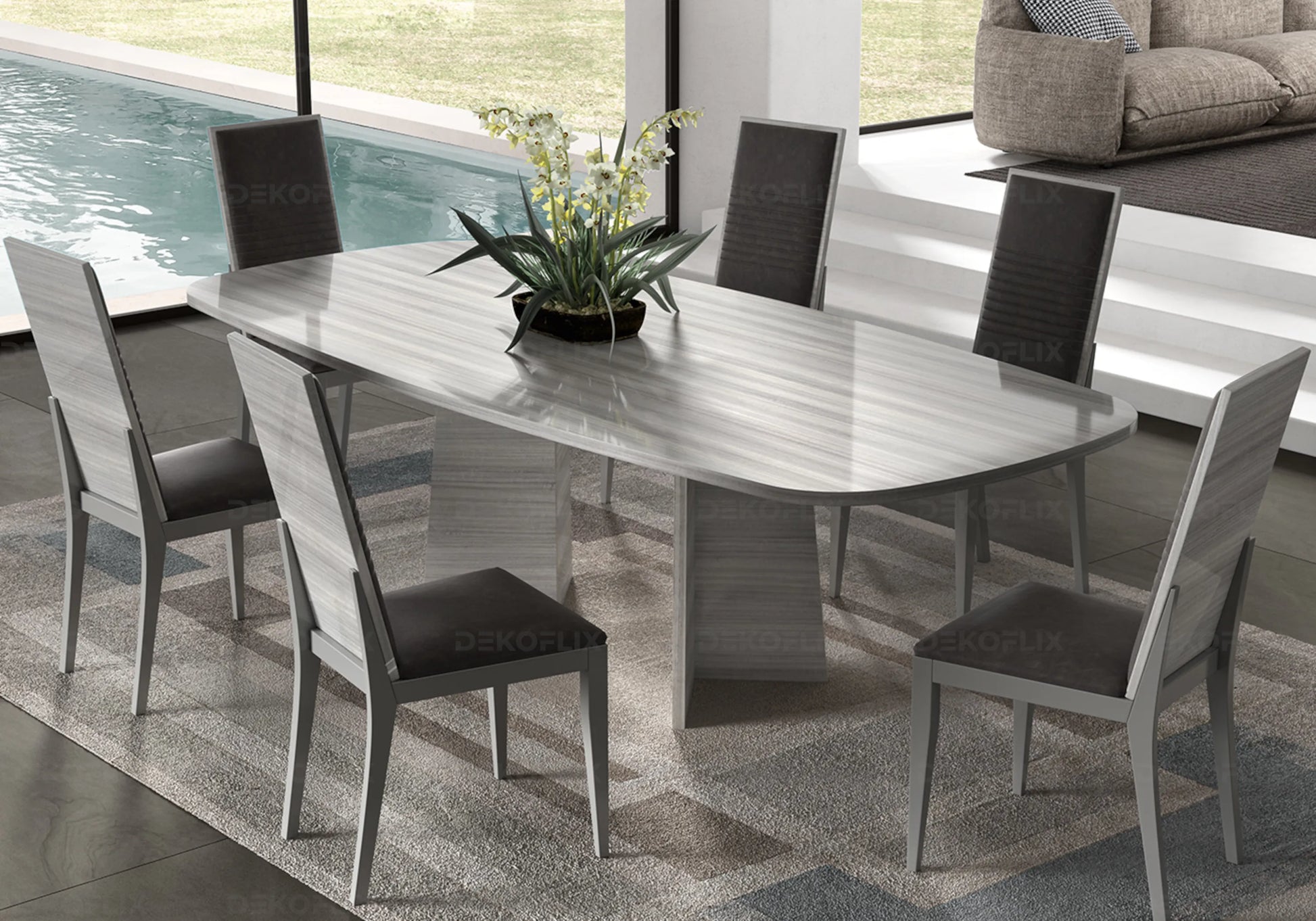 Table à Manger Gris Argent, Élégance Sculpturale - Collection Mia - DEKOFLIX