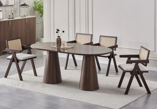 Ensemble table et chaises noyer cannage - MONZA