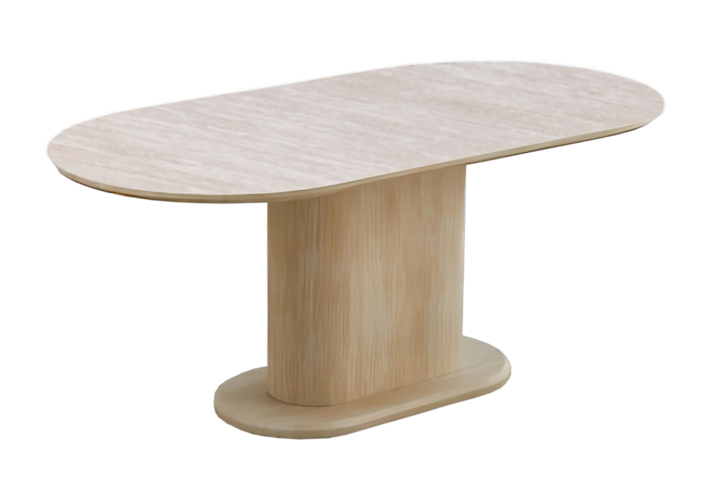 Table travertin ovale et chaises dorées taupe – INAYA