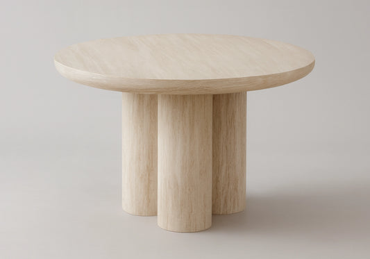 Table à manger ronde effet travertin - LUMIA