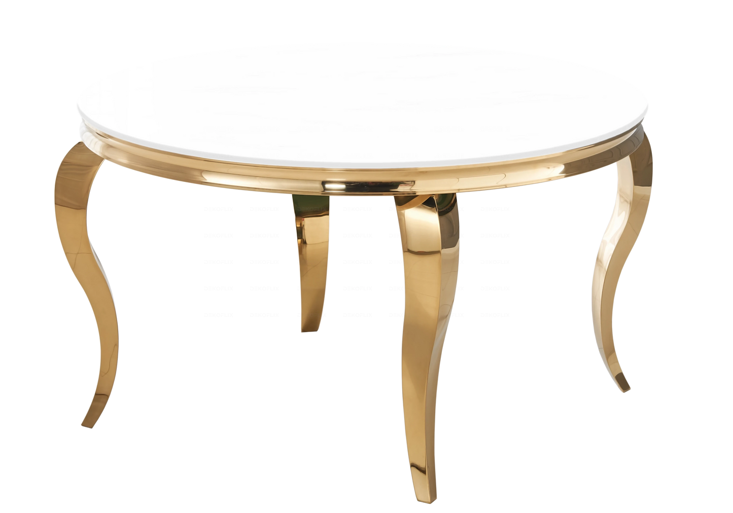 Table ronde verre blanc et chaises beige dorée – NEO