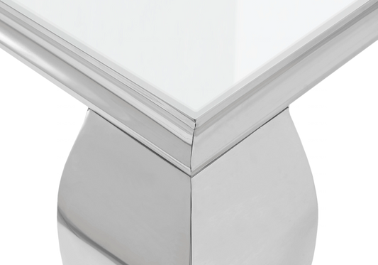 Console design verre blanc pied argent – NEO