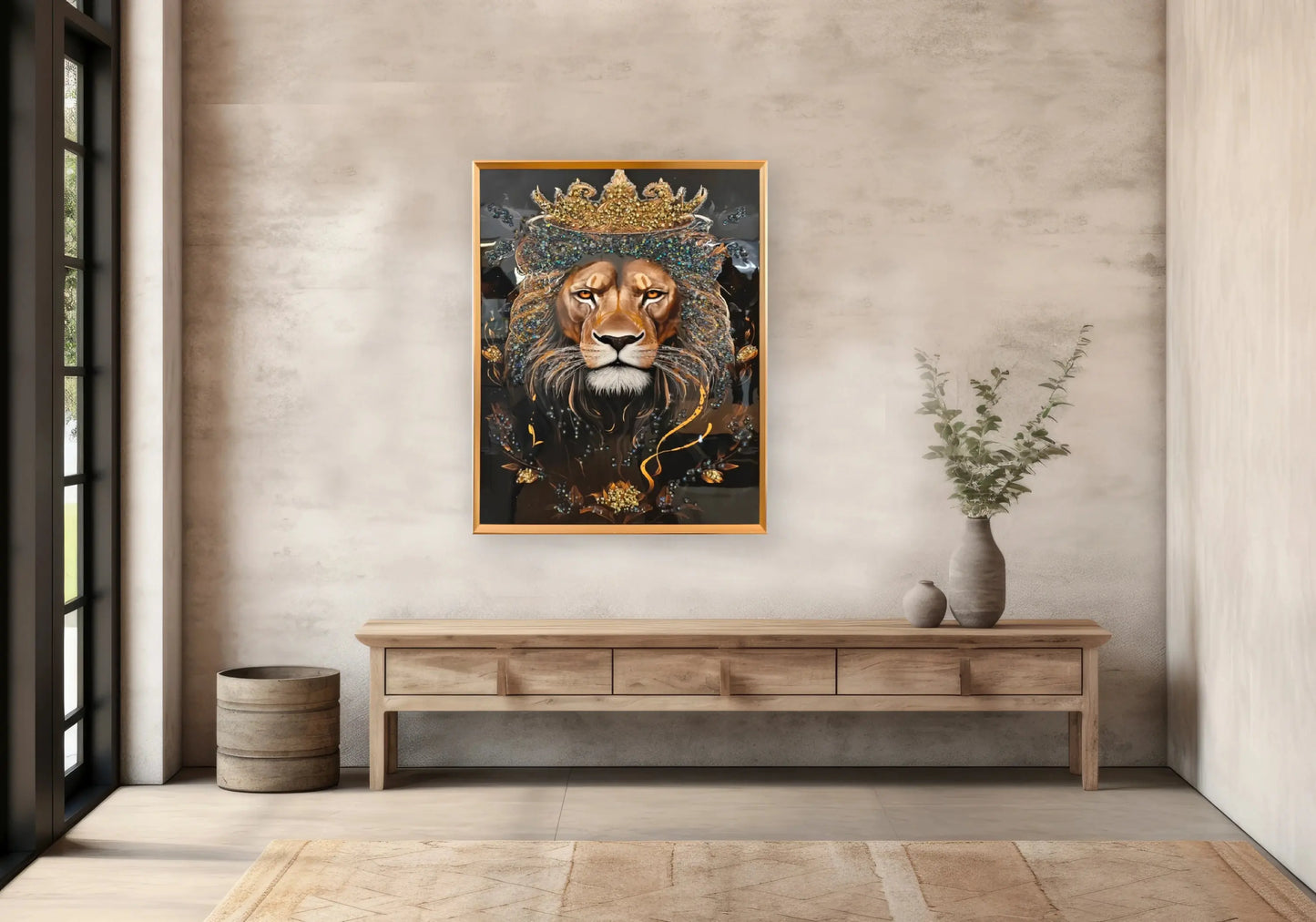Tableau décoratif roi lion cristaux doré – AZAR Galerie du Mobilier