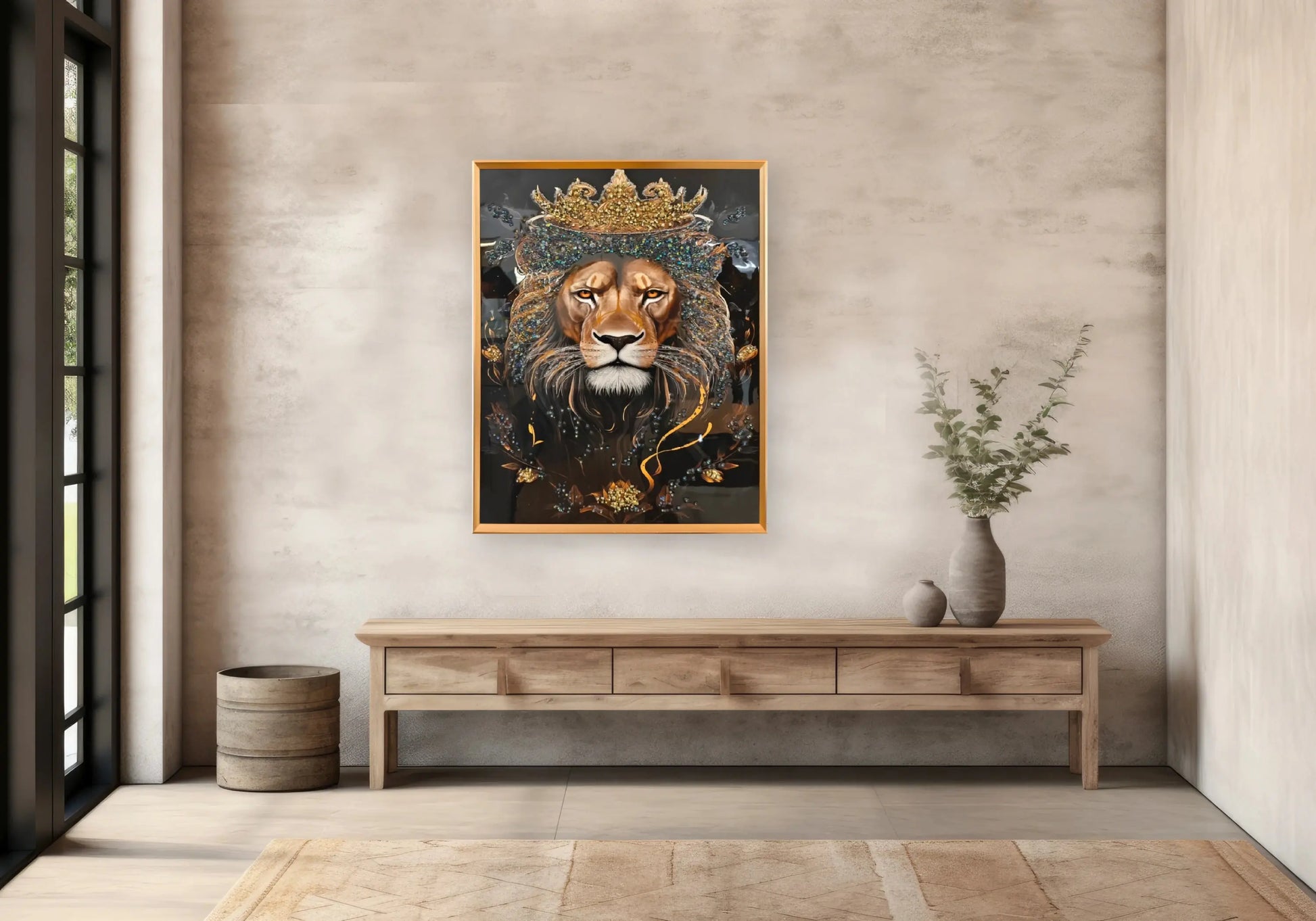 Tableau décoratif roi lion cristaux doré – AZAR Galerie du Mobilier