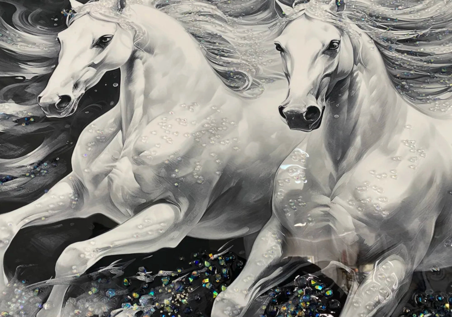 Tableau chevaux blancs éclats cristaux – STALLION