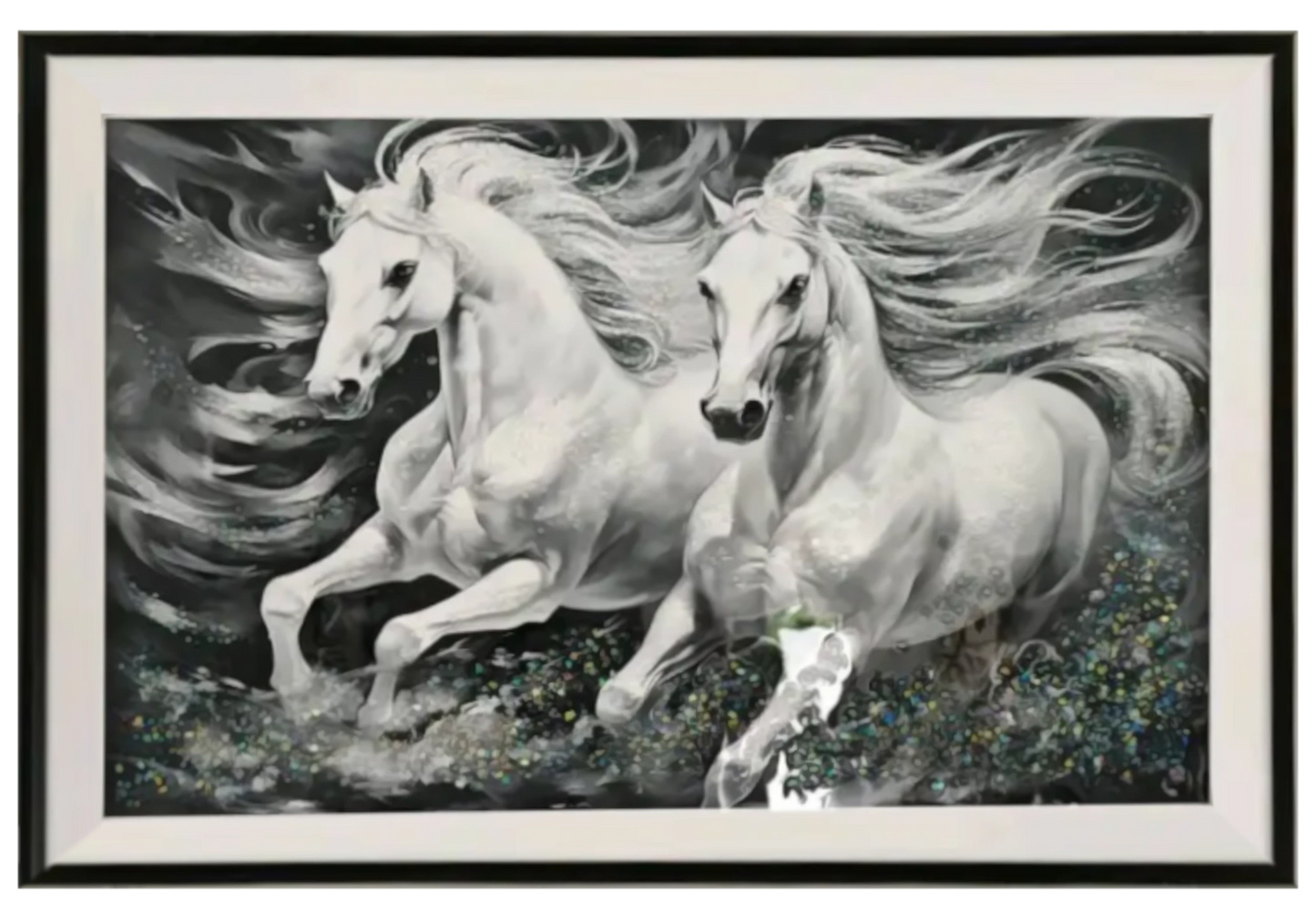 Tableau chevaux blancs éclats cristaux – STALLION
