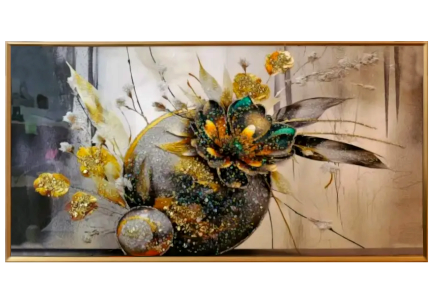 Tableau cristaux fleur dorée relief chic – FLORIA
