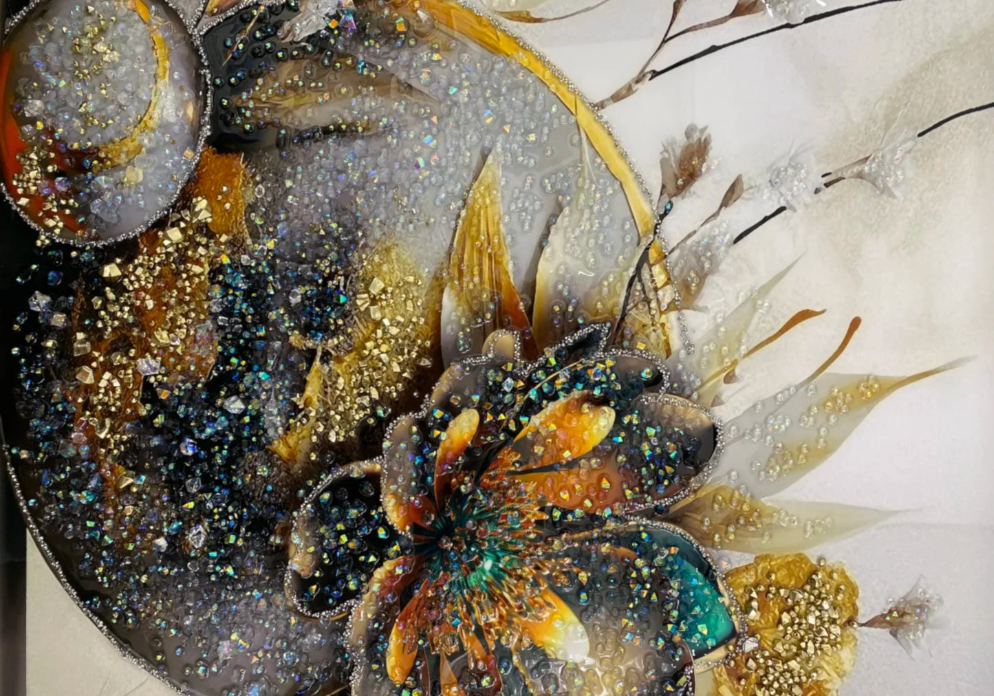 Tableau cristaux fleur dorée relief chic – FLORIA