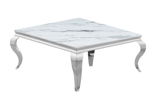Table basse carrée marbre blanc pied argenté – NEO