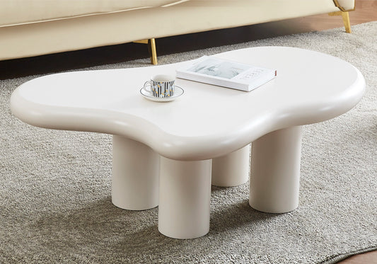 Table basse design blanc LUA dans un salon moderne et élégant
