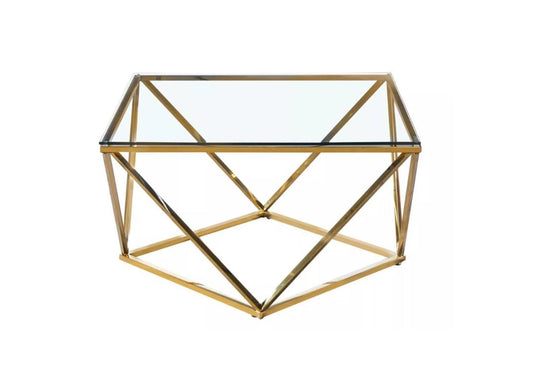 Table basse dorée ELDA avec plateau en verre, design moderne