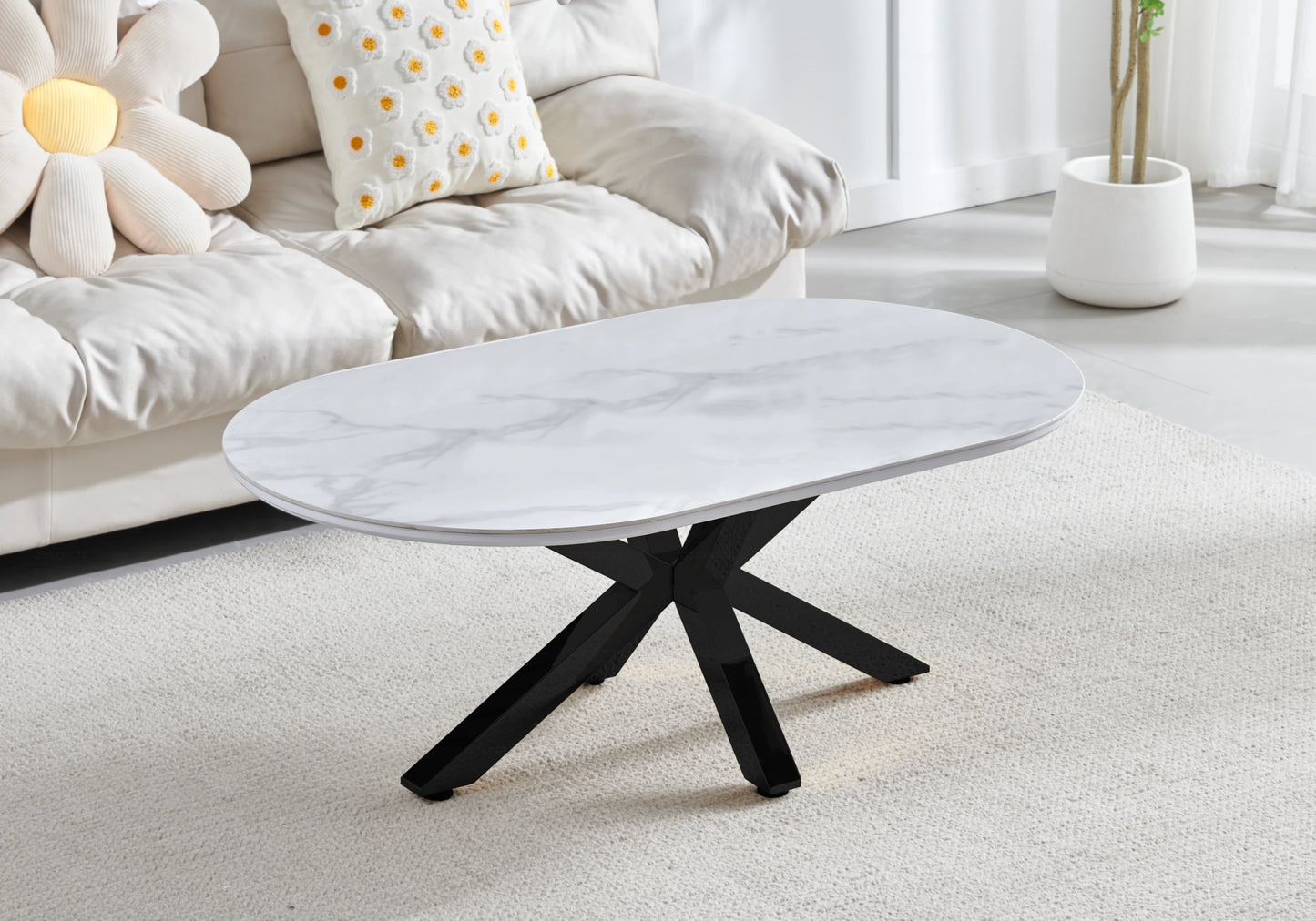 Table Marbre Blanc et Chaises Noires – NORA