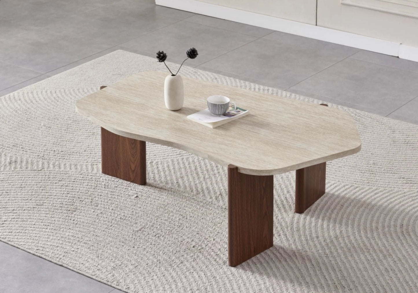 Table basse rectangulaire arrondie travertin – ZORA