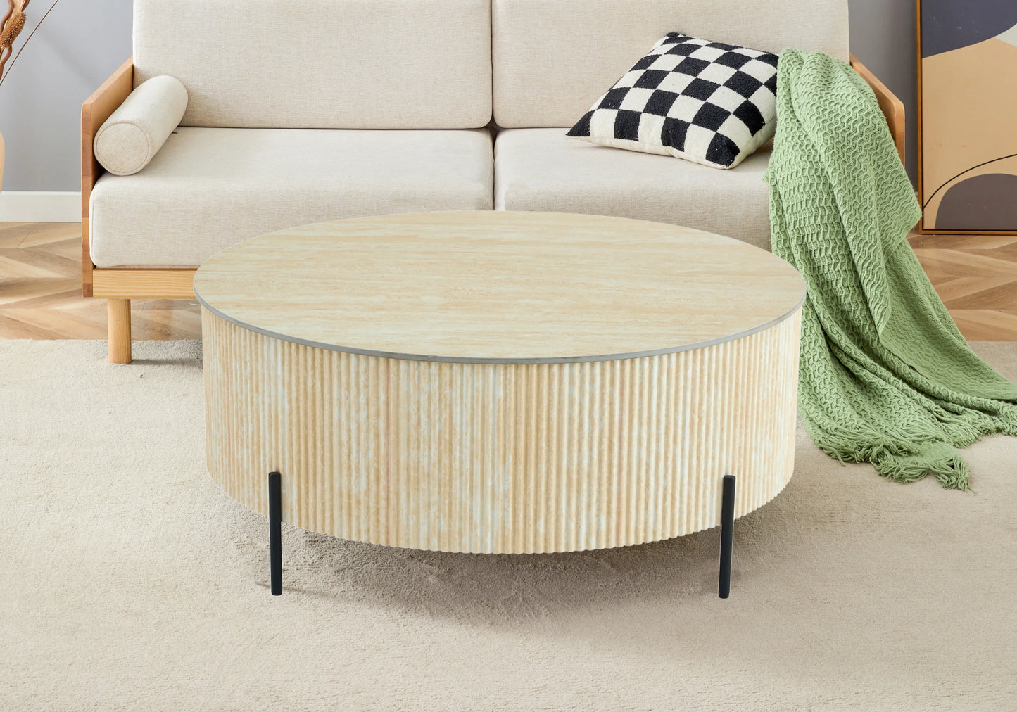 Table basse ronde céramique travertin naturel - LIRA