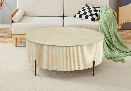 Table basse ronde céramique travertin naturel - LIRA