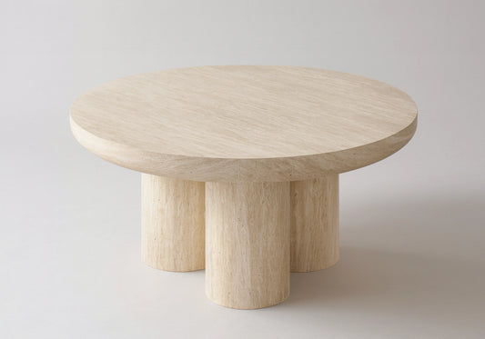 Table basse ronde effet travertin - LUMIA