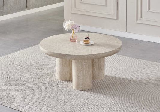 Table basse ronde effet travertin - LUMIA