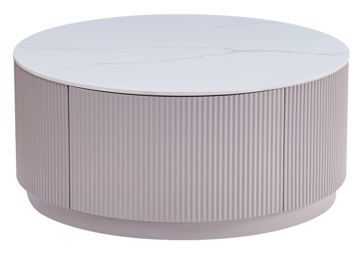 Table basse ronde marbre blanc bois avec tiroirs - LUCIA
