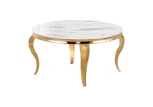 Table basse ronde marbre blanc pieds doré – NEO