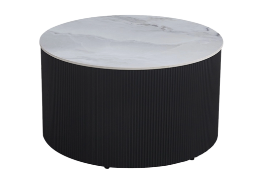 Table basse ronde marbre gris cannelée noir - ARIEL