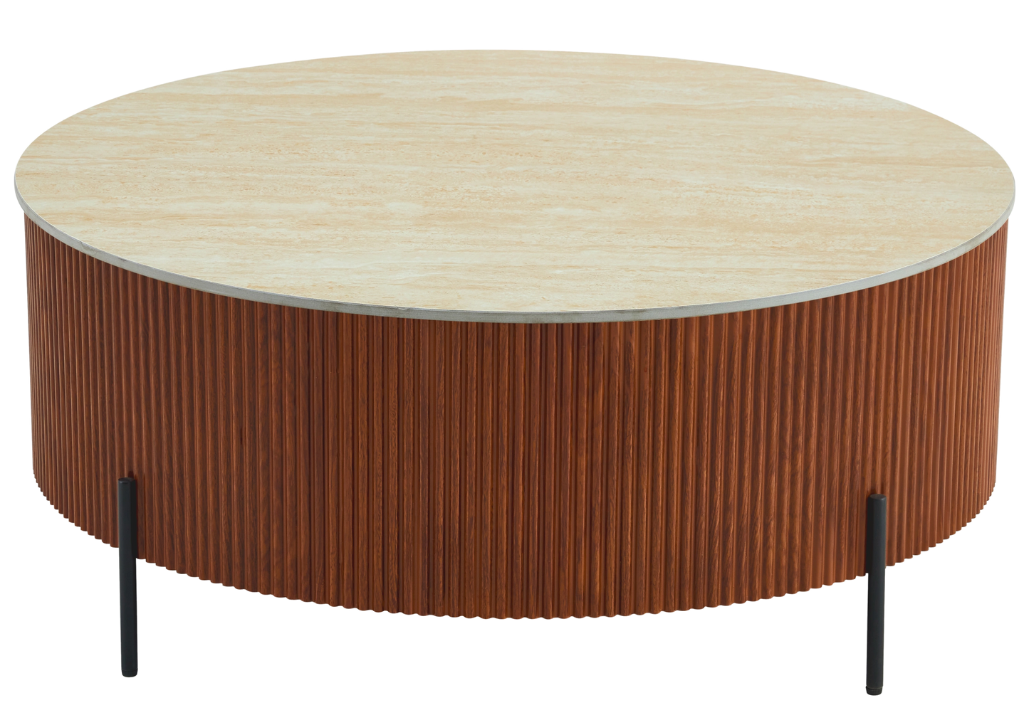 Table basse ronde travertin pied bois - LIRA