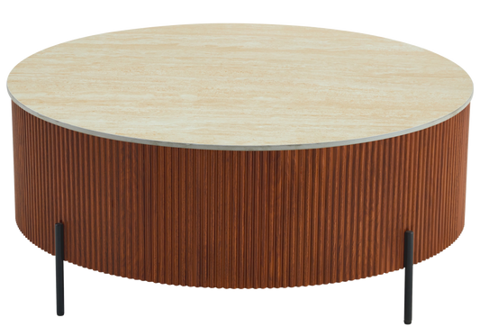 Table basse ronde travertin pied bois - LIRA