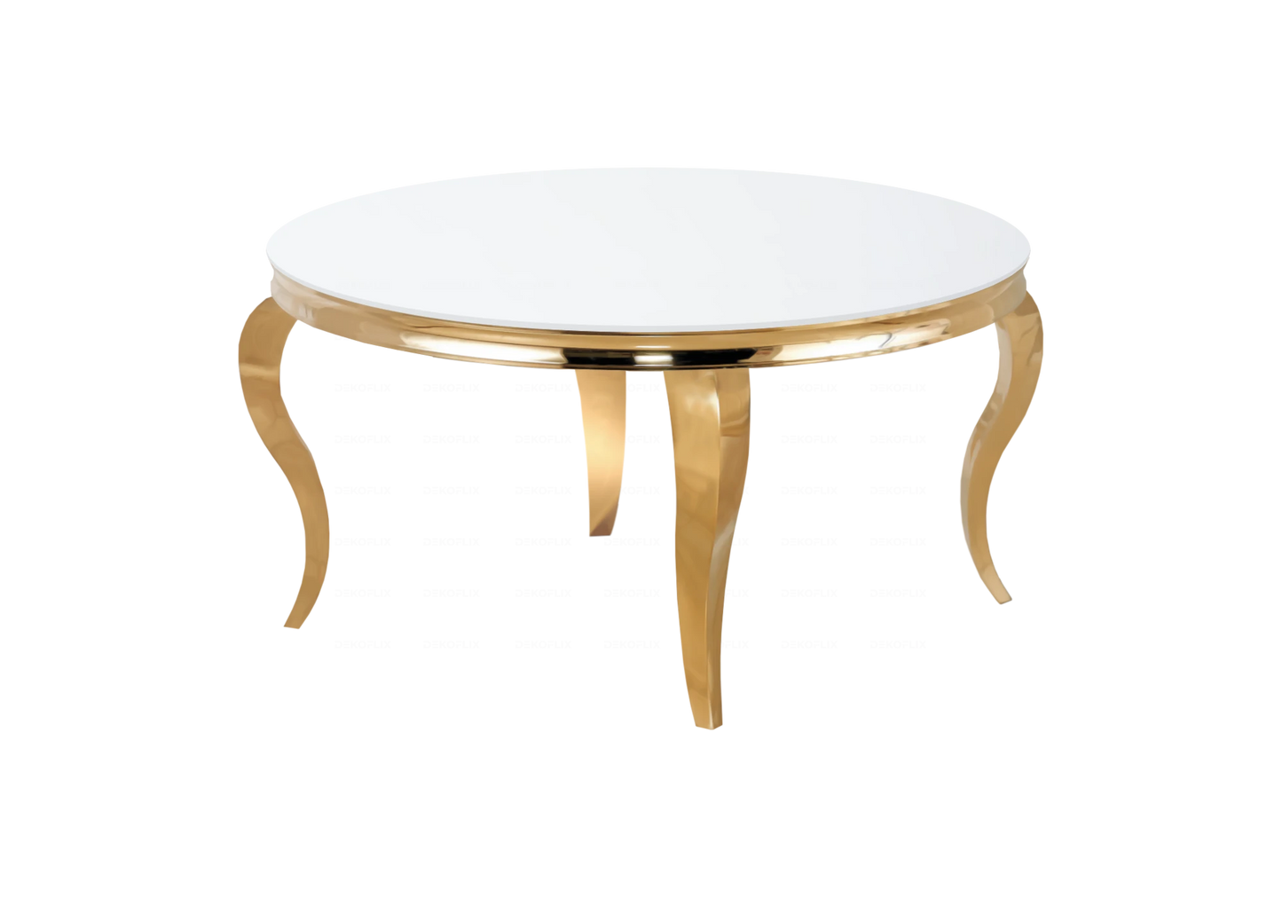 Table ronde verre blanc et chaises beige dorée – NEO