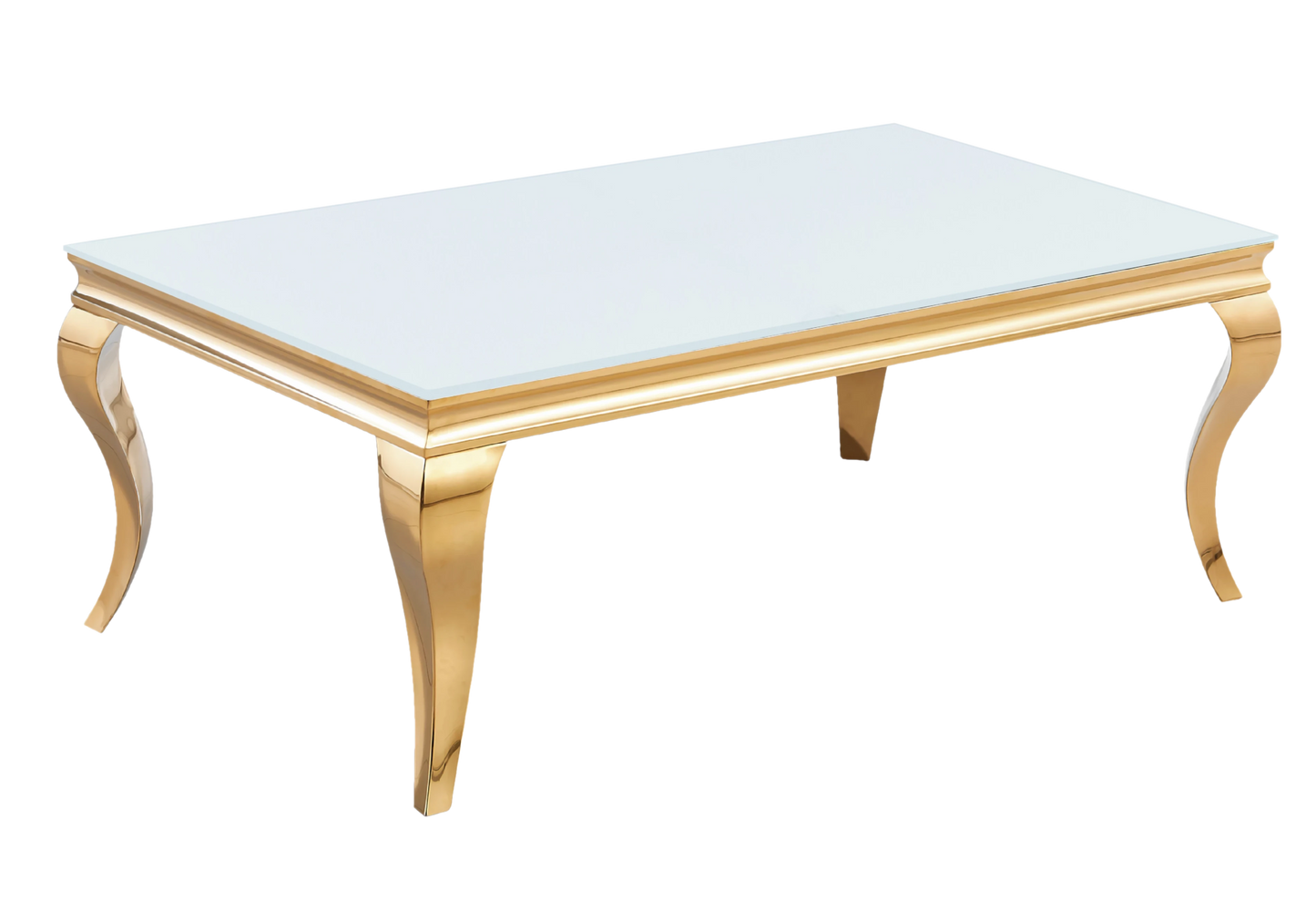 Table verre blanc et chaises simili-cuir noir doré – NEO