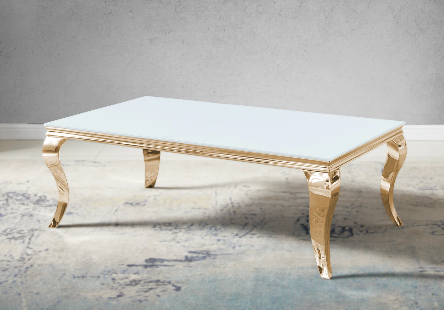 Table verre blanc et chaises simili-cuir noir doré – NEO