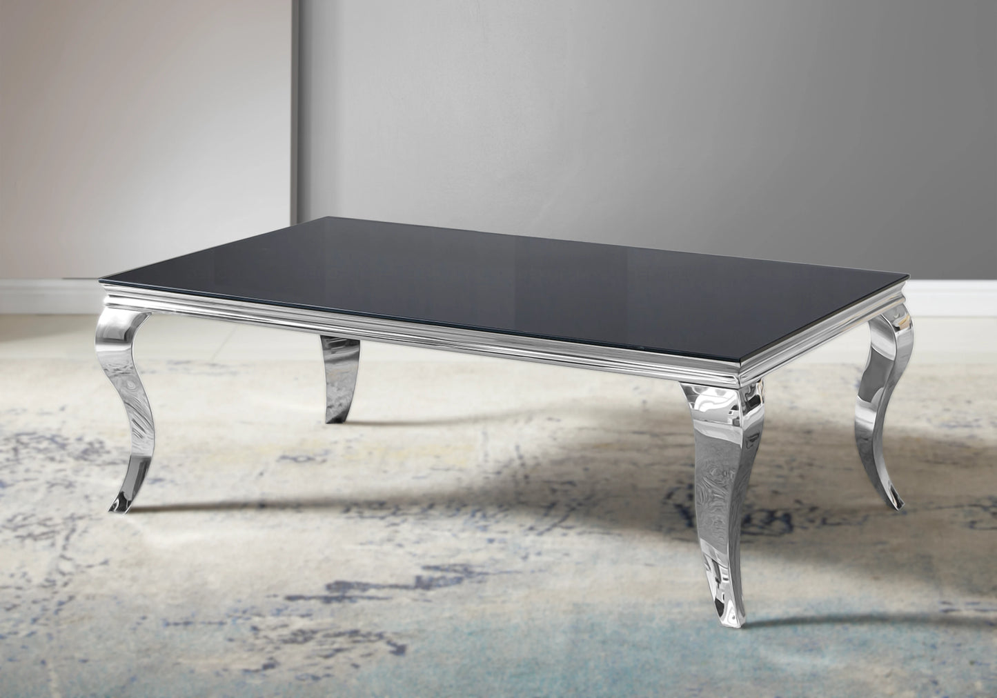 Meuble TV verre noir pied argent – NEO