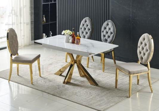 Table extensible dorée marbre blanc LIKA