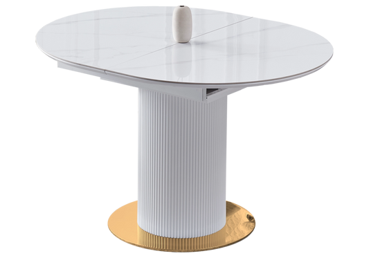 Table ronde extensible doré marbre blanc – LEON
