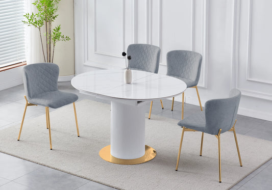 Table ronde extensible doré marbre blanc – LEON
