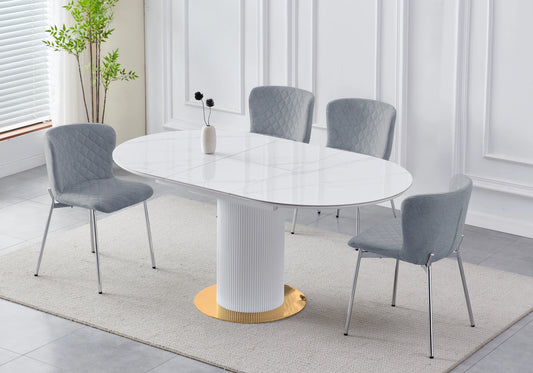 Table ronde extensible doré marbre blanc – LEON