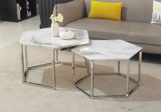 Tables basses gigognes marbre beige LYNA New Design