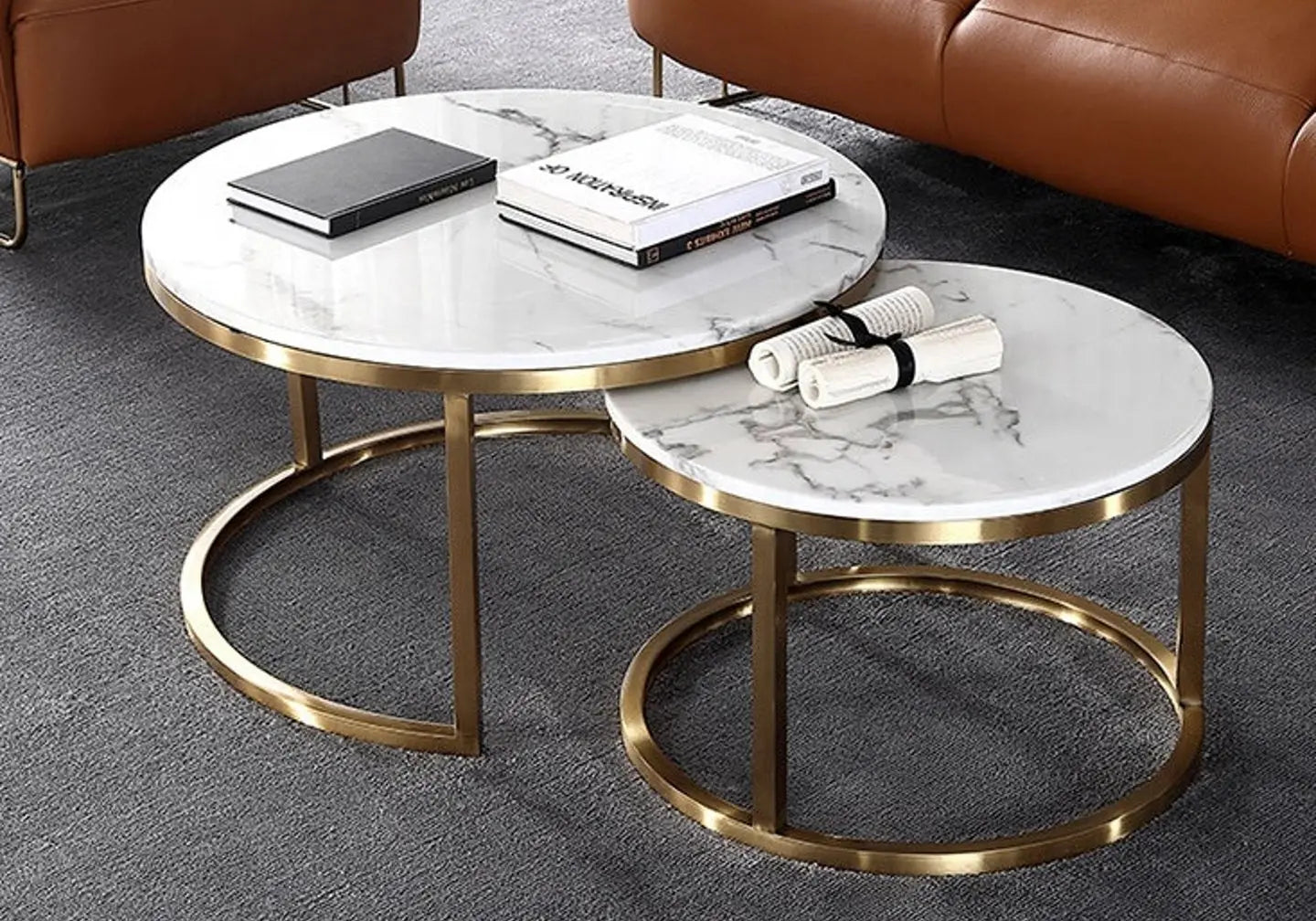 Tables gigognes dorées marbre blanc OREA New Design